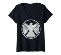 Femme Logo Grungy Vintage des Agents du SHIELD de Marvel T-Shirt avec Col en V