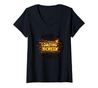 Femme Logo Happy Loading Screen Saying T-Shirt avec Col en V