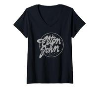Femme Logo officiel Elton John T-Shirt avec Col en V