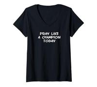 Femme Logo Officiel Pray Like a Champion Today T-Shirt avec Col en V