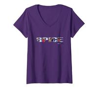 Femme Logo Officiel Spice Girls Wannabe T-Shirt avec Col en V, Violet, L