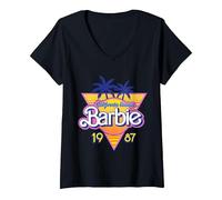 Femme Logo rétro de l'été 1987 de Barbie - California Dream T-Shirt avec Col en V, Noir, XXL