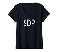 Femme Logo SDP pressé T-Shirt avec Col en V