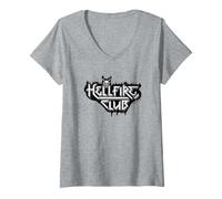 Femme Logo Stranger Things Hellfire Club noir et blanc T-Shirt avec Col en V