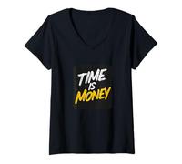 Femme Logo Time is Money pour Adultes et Enfants T-Shirt avec Col en V
