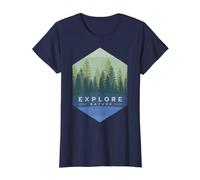 Femme Logo vintage Explore Nature Geometry Forest Art en vert T-Shirt