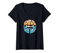 Femme Logo Wave Street Surf Shop Beach Vibe T-Shirt avec Col en V