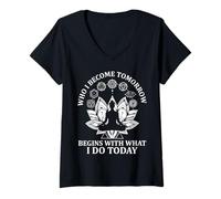 Femme Loi de l'attraction Positive Mindset Citation Yoga Bouddhisme T-Shirt avec Col en V
