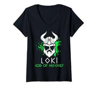 Femme Loki God of Mischief Mythologie Nordique Loki T-Shirt avec Col en V