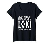Femme Loki Mythologie Nordique païenne Viking Trickster Dieu drôle Asatru T-Shirt avec Col en V