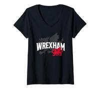Femme l'ombre du Dragon Gallois de Wrexham T-Shirt avec Col en V
