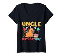 Femme L'oncle de l'anniversaire garçon mignon Capybara Kids Bday Family T-Shirt avec Col en V