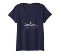 Femme London City Minimalist Line Art, Lignes audacieuses subtiles, Big Ben T-Shirt avec Col en V