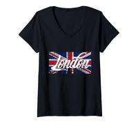Femme London England Vibes, I Love London, Vintage London UK Flag T-Shirt avec Col en V