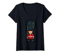 Femme London Guard Outfit, Funny Cute London Queen Guard Cartoon T-Shirt avec Col en V