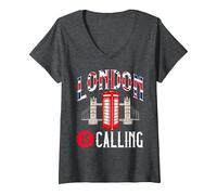 Femme London is Calling Skyline UK Vacation T-Shirt avec Col en V, Chiné Foncé, XL