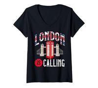 Femme London is Calling Skyline UK Vacation T-Shirt avec Col en V, Noir, XXL