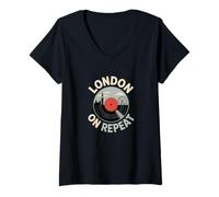 Femme London on Repeat Vinyl Skyline Art T-Shirt avec Col en V