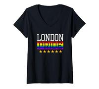 Femme London Pride England Drapeau Arc-en-Ciel Gay Lesbienne Queer LGBT T-Shirt avec Col en V