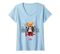 Femme London Royal Teddy Bear Bad Boy Illustration Graphique Anime T-Shirt avec Col en V