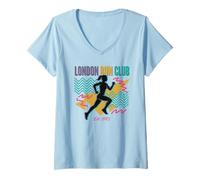 Femme London Run Club Retro Running Design Est 1993 Femme T-Shirt avec Col en V