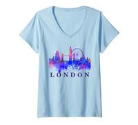 Femme London Skyline Graphic Design Splash T-Shirt Travel London T-Shirt avec Col en V