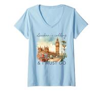Femme Londres Angleterre Voyage Big Ben London Is Calling & I Must Go T-Shirt avec Col en V
