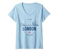 Femme Londres City Voyage Royaume-Uni T-Shirt avec Col en V
