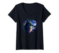 Femme Lone Wolf Moon Howling Wolf Pack Head Wolves Howl T-Shirt avec Col en V