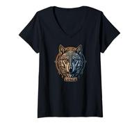 Femme Lone Wolf Moon Howling Wolf Pack Head Wolves Howl T-Shirt avec Col en V