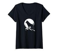 Femme Lone Wolf Moon Howling Wolf Pack Head Wolves Howl T-Shirt avec Col en V