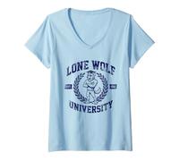 Femme Lone Wolf University Brainrot Meme Alpha Wolf T-Shirt avec Col en V