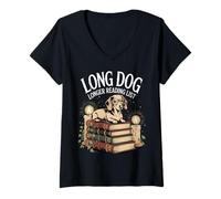 Femme Long Dog Longer Reading List Teckel Passion Lecture T-Shirt avec Col en V