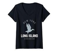 Femme Long Island New York Vintage LI NY Duck établi en 1640 T-Shirt avec Col en V