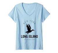 Femme Long Island New York Vintage LI NY Duck établi en 1640 T-Shirt avec Col en V