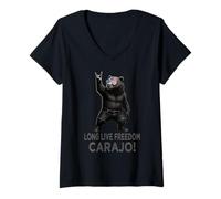 Femme Long Live Freedom Carajo Grizzly Ours Rock Gesture T-Shirt avec Col en V
