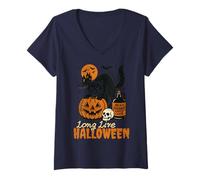 Femme Long Live Halloween Funny Pumpkin Black Cat Men Women T-Shirt avec Col en V