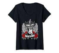 Femme Long Live Rock And Roll Rock&Roll Vintage Guitares électriques T-Shirt avec Col en V