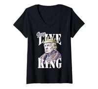 Femme Longue Vie au King Trump American Patriotic Retro Vintage T-Shirt avec Col en V