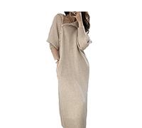 Femme Longues Manches Robe Pull Ceinturé Élégant Robes Dames Décontracté À Manches Longues Robe De Soirée Chaude Hiver Col Roulé Lâche Robe Longue en Tricot, Kaki, XL