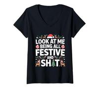 Femme Look at me Being All Festive and Celebrating rendeer Fun T-Shirt avec Col en V