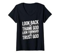 Femme Look Back and Thank God Look Forward and Trust God T-Shirt avec Col en V