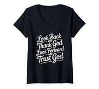 Femme Look Back and Thank God Look Forward and Trust God T-Shirt avec Col en V