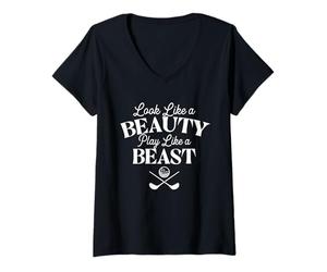 Femme Look Like A Beauty Play Like A Beast - Golf Lover Golfing T-Shirt avec Col en V