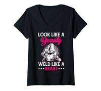 Femme Look Like A Beauty Weld Like A Beast T-Shirt avec Col en V