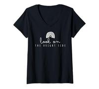 Femme Look on the Bright Side Message Positive Message Trendy Rainbow Tee T-Shirt avec Col en V