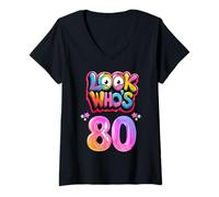 Femme Look Quatre-Vingt-dixième Anniversaire Qui est 80 I'm Eighty Years 80th Year T-Shirt avec Col en V