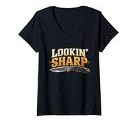 Femme Lookin' Sharp Couteau de Poche Humour T-Shirt avec Col en V