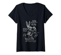 Femme Looney Tunes Bugs Bunny Drawing Instruction Line Art Dark T-Shirt avec Col en V