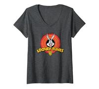 Femme Looney Tunes Bugs Bunny Logo T-Shirt avec Col en V, Chiné Foncé, L